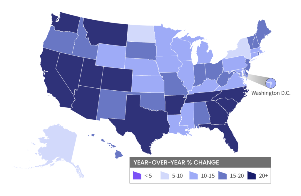 Map showing price changes in the U.S. housing market
