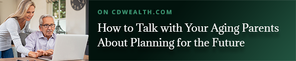 Promo for an article titled How to Talk with Your Aging Parents About Planning for the Future
