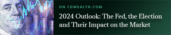 Promo for an article titled 2024 Outlook: The Fed, the Election and Their Impact on the Market.
