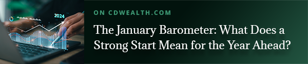 Promo for an article titled The January Barometer: What Does a Strong Start Mean for the Year Ahead?
