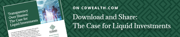 Promo for a white paper to download and share titled The Case for Liquid Investments.
