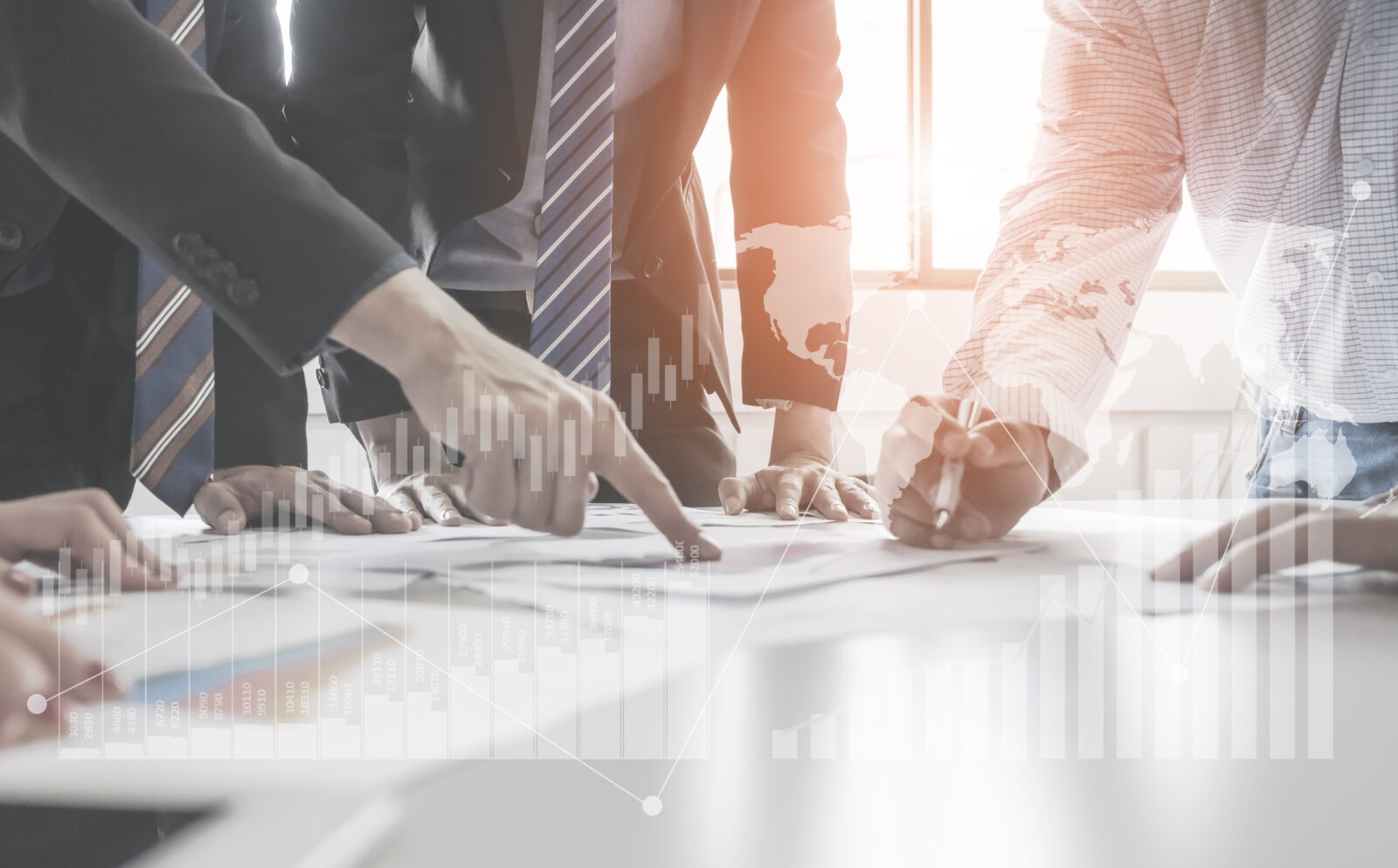 Team project investment manage working project. Development to success and growing annual revenue growth concept.