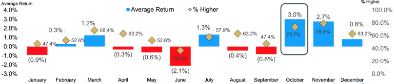 Chart showing monthly performance of the S&P 500 in midterm election years.